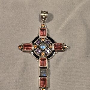 Nicky Butler Multicolor Gemstone Cross Necklace